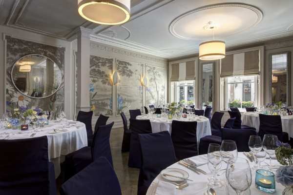 Custom made banqueting chair covers in purple velvet at Browns Hotel