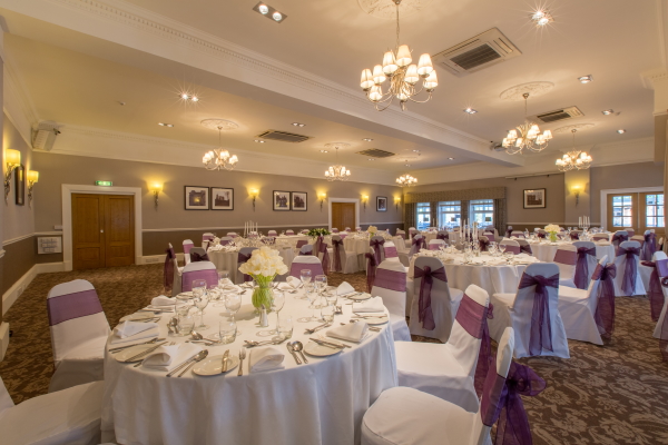 wedding table skirts on the top table at Sherbooke Castle