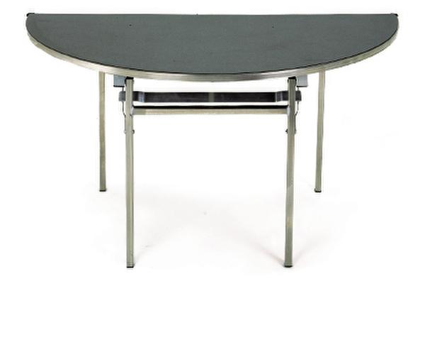 Half round table with flocked top reduces noise in dining rooms