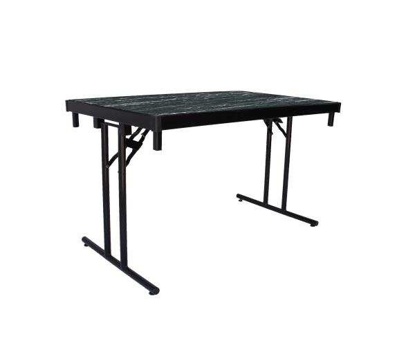 Table pliante Alu-Lite - Pieds en T, structure noire, plateau en marbre