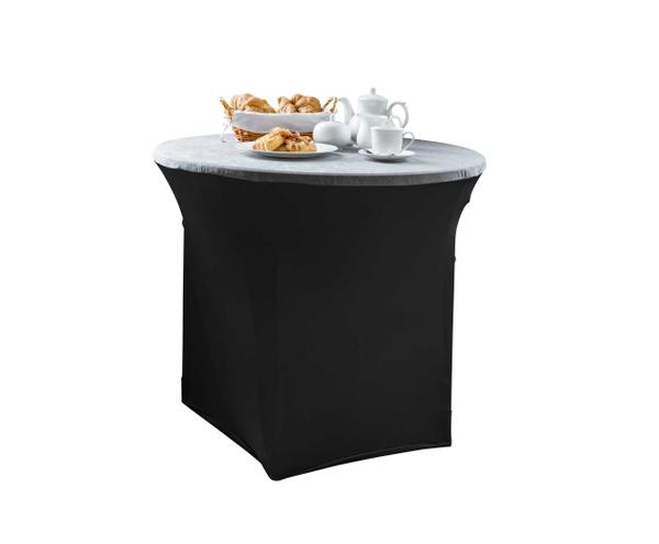 Round stretch table covers - custom made with two fabrics (black & grey)