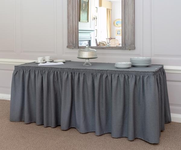 Catering table with grey table skirt