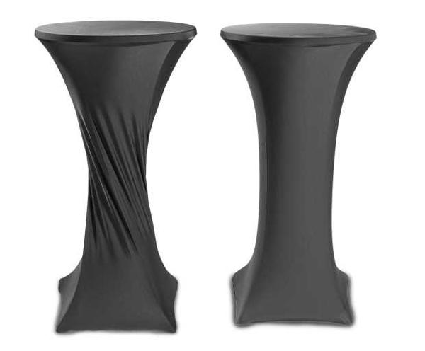 Black stretch table cover for a cocktail table
