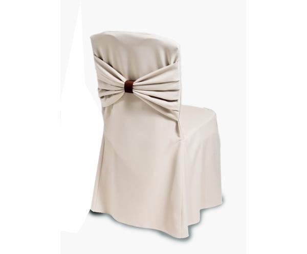 Ivory custom chair cover with integral bow and contrast overlocking