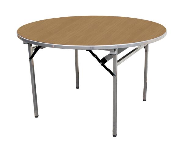 Alu-Lite Round Folding Table - Oak top, Natural frame