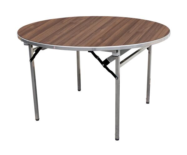 Alu-Lite Round Folding Table - Walnut top, Natural frame