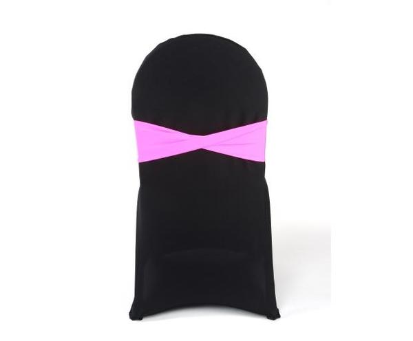 Black chair cover for weddings with pink stretch twist